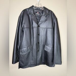 Burnside Vintage Black 100% Leather Button Front Winter Coat Size Medium